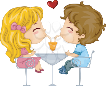 Royalty Free Clipart Image of Two Children Sharing a Drink