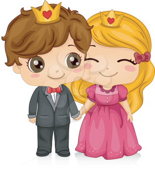 Royalty Free Clipart Image of a Couple Wearing Crowns