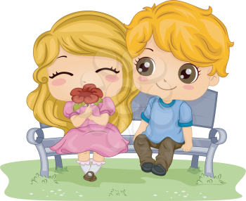 Royalty Free Clipart Image of a Couple on a Park Bench