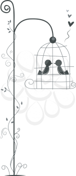 Royalty Free Clipart Image of Two Birds in a Cage