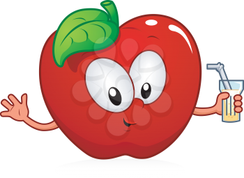 Royalty Free Clipart Image of an Apple Holding a Drink
