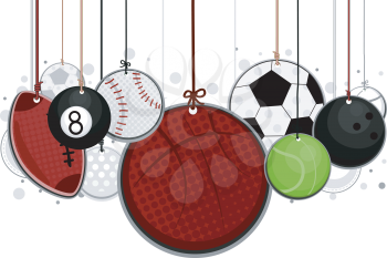 Royalty Free Clipart Image of Sports Balls on Strings