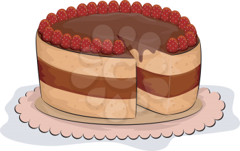 Royalty Free Clipart Image of a Cake With Strawberries on Top