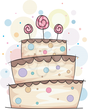 Royalty Free Clipart Image of a Layer Cake With Lollipops