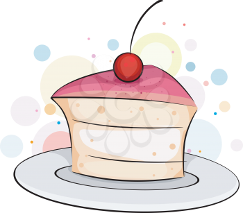 Royalty Free Clipart Image of a Slice of Cake With a Cherry On Top