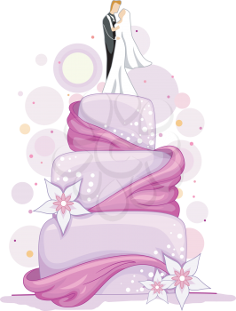 Royalty Free Clipart Image of a Wedding Cake With a Bride and Groom