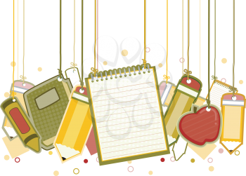 Royalty Free Clipart Image of School Things on Strings