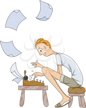 Royalty Free Clipart Image of a Man Typing Furiously