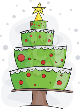 Royalty Free Clipart Image of a Christmas Tree Cake