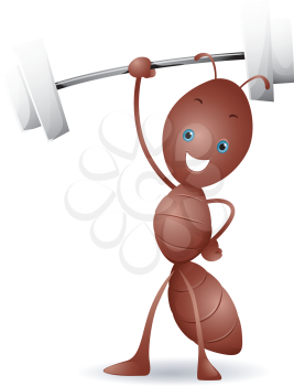 Royalty Free Clipart Image of an Ant Lifting a Barbell