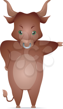 Royalty Free Clipart Image of a Pointing Bull