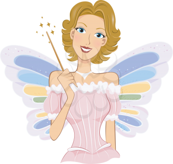 Royalty Free Clipart Image of a Fairy Holding a Wand