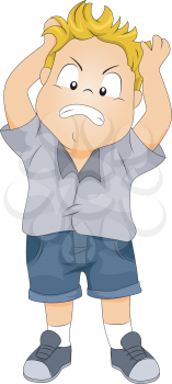 Royalty Free Clipart Image of a Boy Tearing His Hair Out