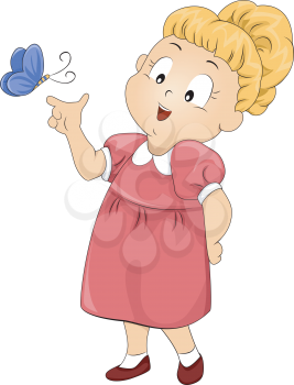 Royalty Free Clipart Image of a Little Girl Playing With a Butterfly
