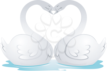 Royalty Free Clipart Image of Two Swan Forming a Heart