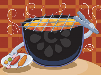 Royalty Free Clipart Image of a Party Grill With Food