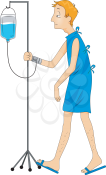 Royalty Free Clipart Image of a Patient Walking With a Drip