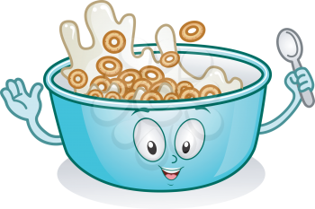 Royalty Free Clipart Image of a Bowl of Cereal and Milk