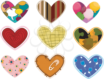 Royalty Free Clipart Image of a Collection of Heart Patches