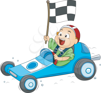 Royalty Free Clipart Image of a Little Boy in a Go Kart Race