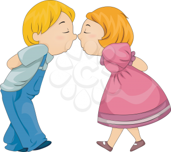 Royalty Free Clipart Image of Two Children Rubbing Noses