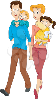 Royalty Free Clipart Image of a Walking Family