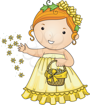 Royalty Free Clipart Image of Girl Scattering Flowers