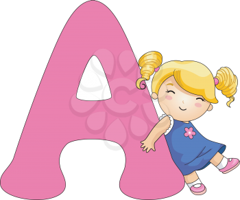 Royalty Free Clipart Image of a Girl Resting on the Letter A