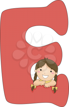 Royalty Free Clipart Image of a Little Girl Resting Her Arms on E