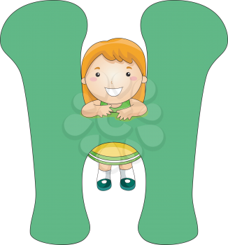 Royalty Free Clipart Image of a Little Girl With an H