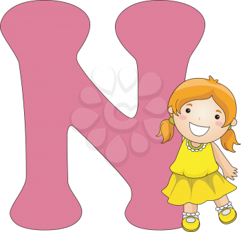 Royalty Free Clipart Image of a Girl Beside an N