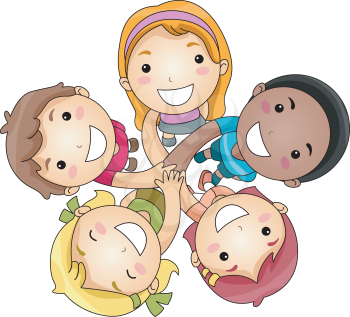 Royalty Free Clipart Image of a Group of Children With Their Hands Joined