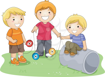 Royalty Free Clipart Image of Children Playing With Yoyos