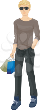 Royalty Free Clipart Image of a Teenager Carrying Shopping Bags