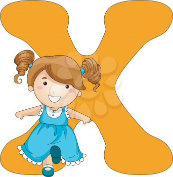 Royalty Free Clipart Image of a Little Girl With an X