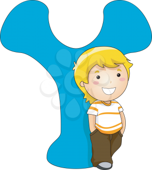 Royalty Free Clipart Image of a Boy Standing Beside a Y