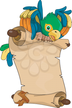 Royalty Free Clipart Image of a Parrot With a Scroll