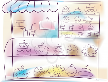 Royalty Free Clipart Image of a Bakeshop
