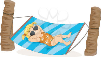 Royalty Free Clipart Image of a Girl on a Hammock