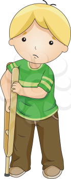 Royalty Free Clipart Image of a Boy With a Crutch