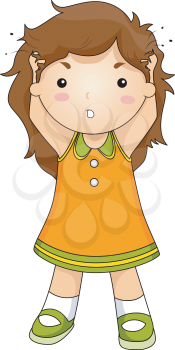 Royalty Free Clipart Image of a Grl Scratching Her Hair and Bugs Fying Out
