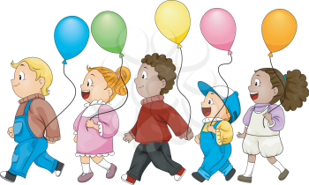 Royalty Free Clipart Image of Children With Balloons