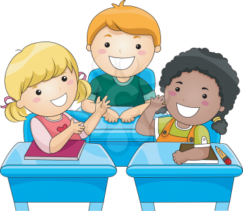 Royalty Free Clipart Image of Children at Their Desks