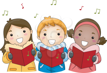 Royalty Free Clipart Image of Carolling Children