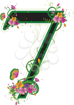 Royalty Free Clipart Image of a Floral Number Seven