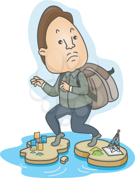 Royalty Free Clipart Image of a Man Crossing Countries