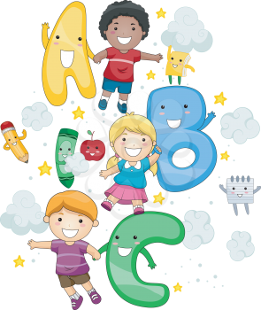 Royalty Free Clipart Image of a Group of Children With ABC
