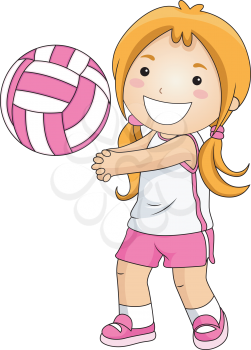 Royalty Free Clipart Image of a Little Girl Playing Volleyball