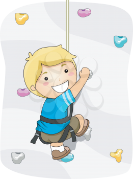 Royalty Free Clipart Image of a Little Boy Wall Climbing