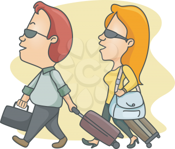 Royalty Free Clipart Image of Twp People With Suitcases